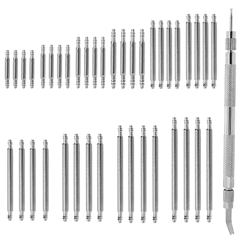 Dettagli delle dimensioni: il set di ricambio per perni per orologi contiene 24 perni per orologi da 1,5 mm di diametro in 6 misure (8 mm, 10 mm, 12 mm, 14 mm, 16 mm, 18 mm) e 16 perni per cinturino da 1,8 mm di diametro in 4 misure (20 mm, 22 mm, 24 mm, 26 mm). 4 di ogni dimensione, 40 in totale.