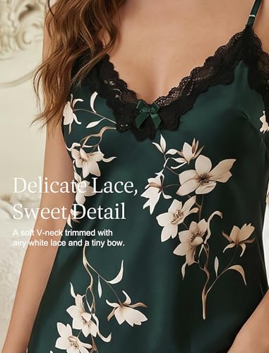Image of Girece Sexy Night Gowns for Woman Silk Nightgown Lace Trim Sleep Dress Babydoll Lingerie Satin Nighty Negligee