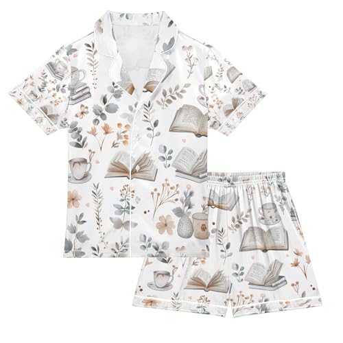 senya Books and Cute Cozy Things Satin Summer Pajama Sets Silk Short Sleeve Button Down Sleepwear