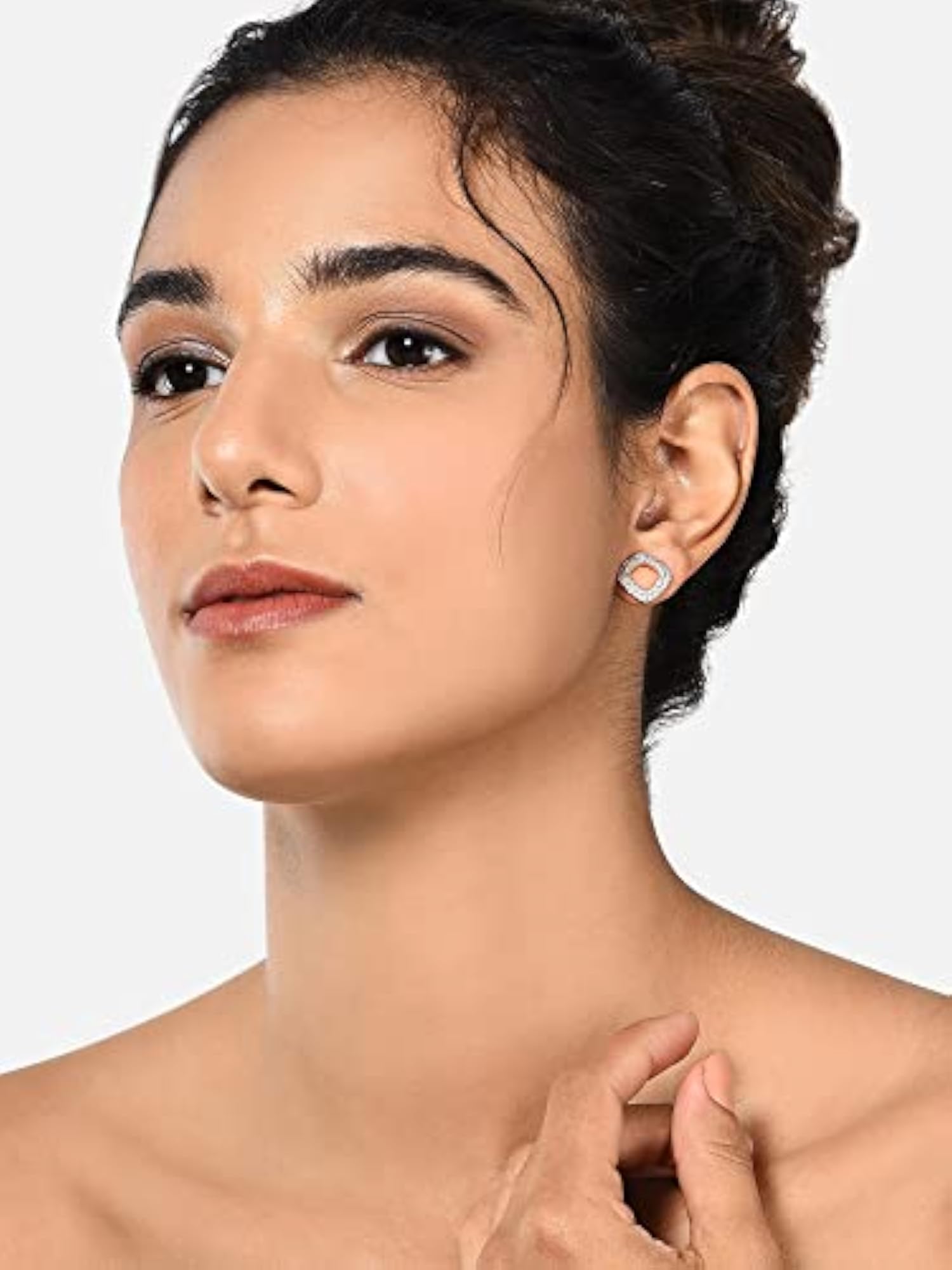 Hollow Square Cubic Zirconia Studs Earrings for Women