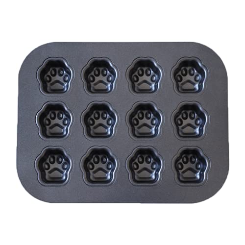 Elesinsoz 12 Cup Mini Dog Cat Paw Print Shaped Madeleine Baking Pan Nonstick Frozen Puppy Treat Cookie Biscuit Cupcake Muffin Cake Ice Cube Popsicle Chocolate Tin Tray Mold Maker For Freezer Oven #TOP25