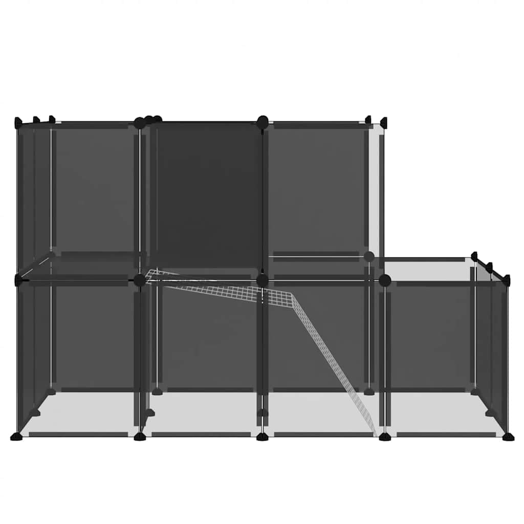 Mangloder Kleintierkäfig Schwarz 142 x 74 x 93 cm aus PP und Stahl, faltbar, klappbar, modular, Laufstall für Kaninchen, Meerschweinchen, Hamster, Indoor und Outdoor