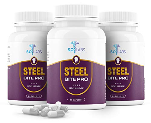 (3 Pack) Steel Bite Pro for Teeth and Gums, Steel Bite Pro Dental Supplement Capsules - Premium Dental Care Vitamin Pills - Oral Care Products (180 Capsules)