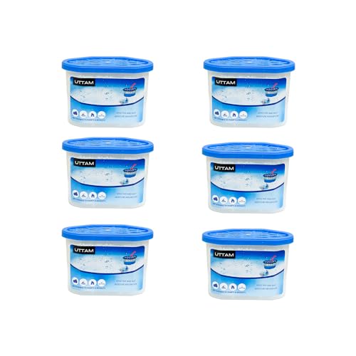 UTTAM 500ml Dehumidifiers - Moisture Absorber and Condensation Remover for Home, Kitchen, Wardrobe, Bedroom, Caravan, Office, Bathroom, Basement - Combats Damp, Mold, and Moisture (Pack of 6)