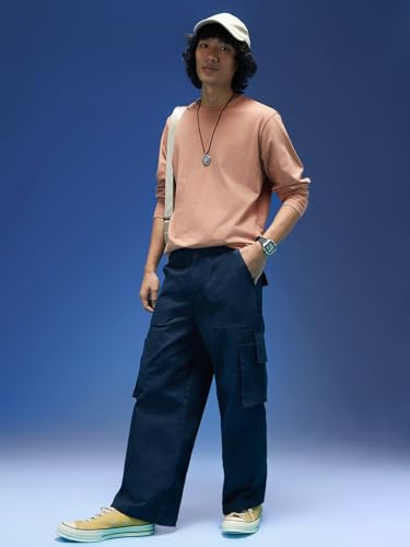 Image of Veirdo Baggy Fit with Button Closure Solid Lycra Woven Cargo Pants for Men (Colors: Beige, Black, Brown, Grey, Navy & Olive)