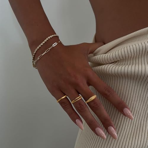 Stackable Gold Rings for Women Non Tarnish,Chunky Gold Rings 14k Gold Plated Rings for Women No Tarnish Gold Ring Set Dainty Twised Wedding Bands Cute Statement Rings Gold Jewelry for Women4