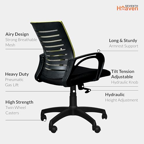 Image of Seventh Heaven Bolt Mid Back Revolving Office Chair for Work from Home, Study, and Computer Use | Heavy Duty Base | Ergonomic Mesh Design | Durable & Comfortable Seating (Greenish Mesh)