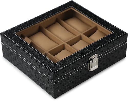 Image of STORESHINE Unisex 8 Slots Watch Organiser Box Black and Beige