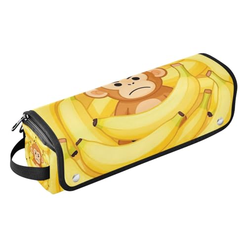 Bolsa de viaje para herramientas de cabello con tapete resistente al calor removible, impermeable, para planchas, rizadores y alisadores con diseño de mono y plátano para mujeres miniatura 1