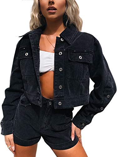Jean Jacket Women Short Denim Jacket (S, Black denim jacket)