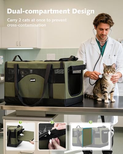 Pecute Large Cat Carrier, Soft Double Pet Crate for 2 Cats Travel, Green Detail