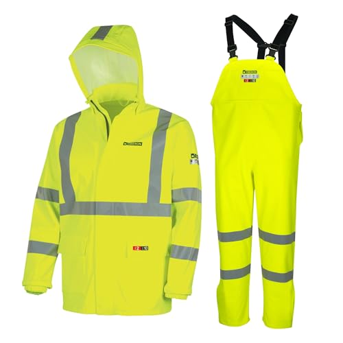 Oberon Hi Vis FR/Arc-Rated Rain Jacket - Flame Resistant Waterproof Rain Coat - ANSI Class 3-10 cal/cm