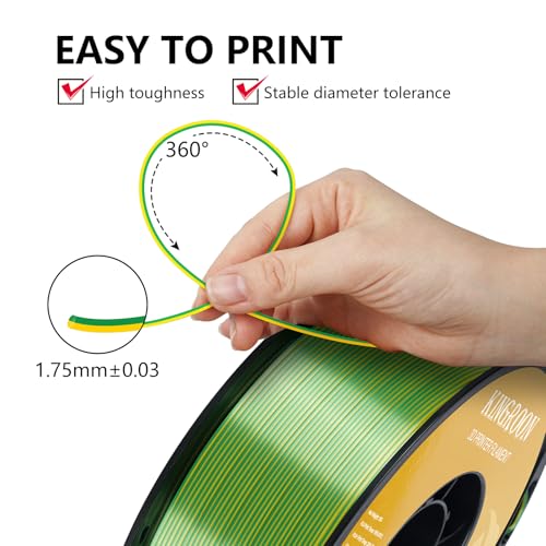 Image of Kingroon PLA Filament, Multicolor Silk PLA Filament, Dual Color 3D Printer Filament, 1.75 mm, Dimensional Accuracy + /- 0.03 mm, 1kg Spool(2.2lbs), Yellow Green