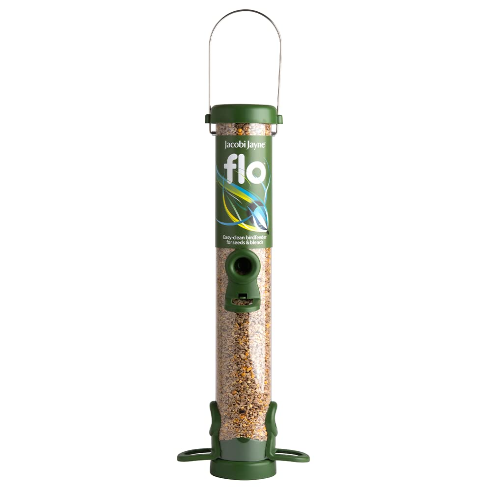 Jacobi Jayne® flo™ Classic Green Medium Easy-clean Bird Feeder - For Small Birds, Seeds - Hanging Wire Included