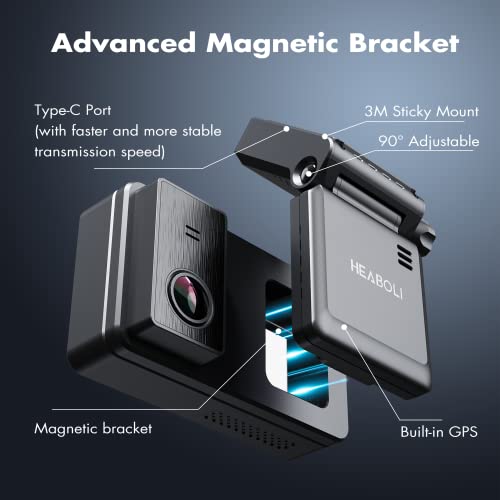 Heaboli 4K Dual Dash Cam Front and Rear, Wi-Fi GPS, 3 Inches IPS Touch Screen, Car Camera Driving Recorder with Night Vision, Parking Mode