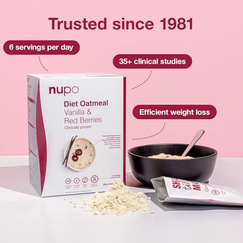 NUPO Diet Oatmeal Vanilla Red Berries – Premium Diet Meal for Weight Management I Complete Meal Replacement for Weight Control I 12 Servings I Very Low-Calorie Diet, GMO Free