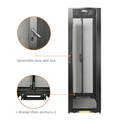Image of Tecmojo 42U Server Rack Cabinet - PRE-Assembled 24inch Width 48inch Depth IT Network Equipment Cabinet Rack Enclosure with Casters - 3000lbs Weight Capacity(06Black)