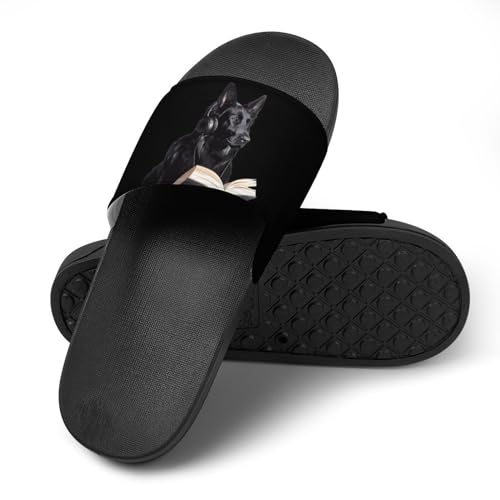 German Shepherd Wearing Headphones Reading House Sandals Non-Slip Bathroom Slippers Beach Summer Shoes for Men Women4