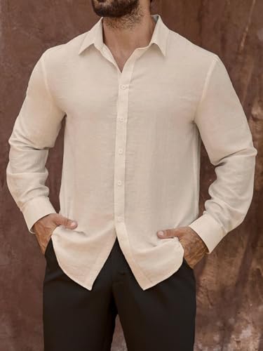 Image of Men's Casual Button Down Shirts Long Sleeve Linen Touch Textured Shirt Wrinkle Free Fashion Casual Vacation Beach Summer Shirt (1001)