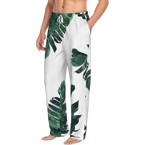 Palm Leaves Print Lounge Waistband Drawstring Mens Pajama Pants Fashion Custom Sleepwear2