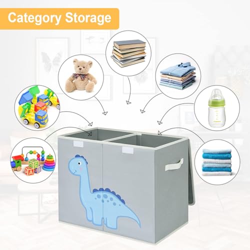 Miniatura 3 de Dimj Juego De 2 Cajas De Almacenaje Juguetes Plegable, Caja Para Guardar De Juguetes Con Tapa Y Asa, Caja De Tela Lindo Dinosaurio Patrón Para Niños Gris Claro
