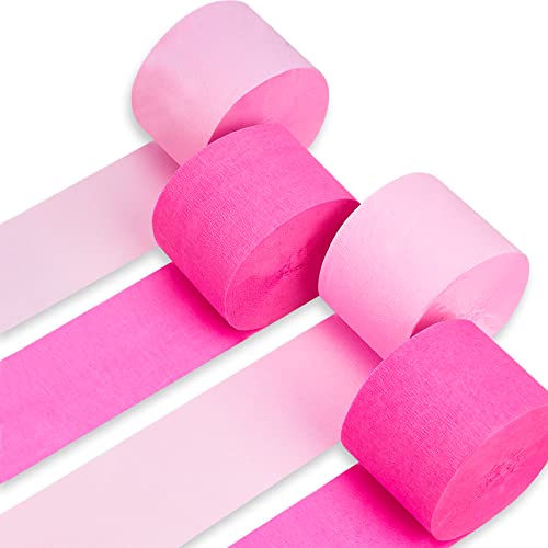PartyWoo Crepe Paper Streamers 4 Rolls 328ft Pack of Hot Pink and Pink Crepe Paper for Party Wedding Birthday Baby Shower Decorations Valentines Day Decorations (1.8 Inch x 82 Ft/Roll)