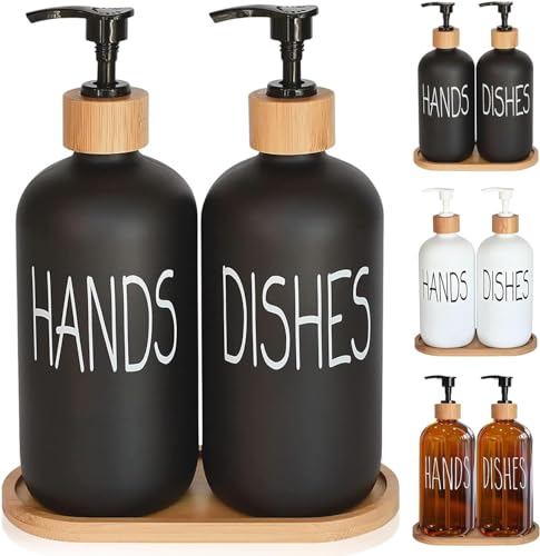 Sooyee 16 Oz Glass Hand Soap Dispenser, 2 Pack Dish Soap Dispenser for Kitchen Sink,Versatile Lotion Liquid Soap Dish Dispenser Hand Soap Dispenser with Pump for Bathroom, Countertop, Kitchen