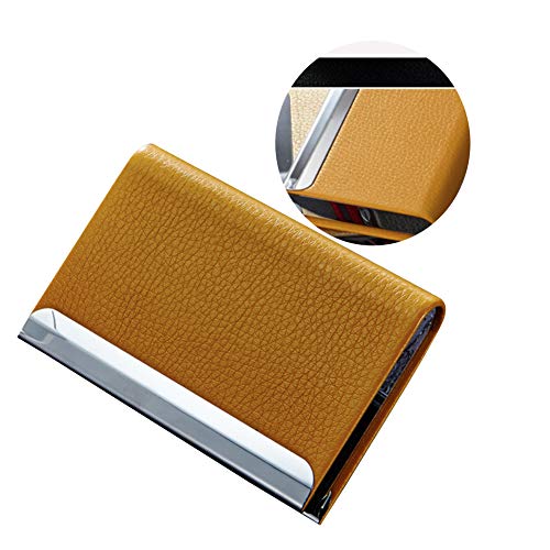 1 Visitekaartjeshouder Doos PU Leer En Roestvrij Staal Visitekaarthouder Voor Mannen En Vrouwen, Met Magnetische Geel - Image 3