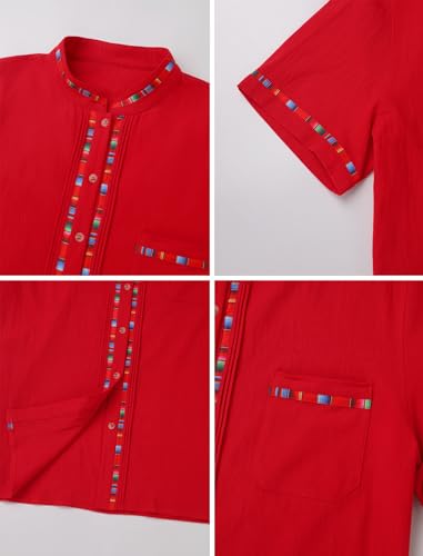Men's Mexican Guayabera Shirt Short Sleeve Button Down Embroidered Shirt for Cinco De Mayo Traditional Mexican Shirts4