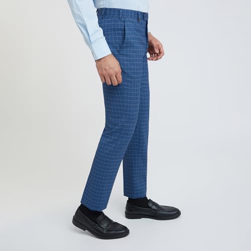 Image of Park Avenue Men's Poly Rayon Blend Checks Pattern Neo Fit Flat Front Formal Trouser