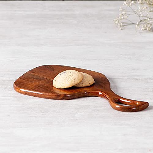 Image of Nestroots Wooden Serving Platter - Cheese, Snack, Pizza Tray With Handle - Round Board (Brown, 12 x 7 x 1 inch)