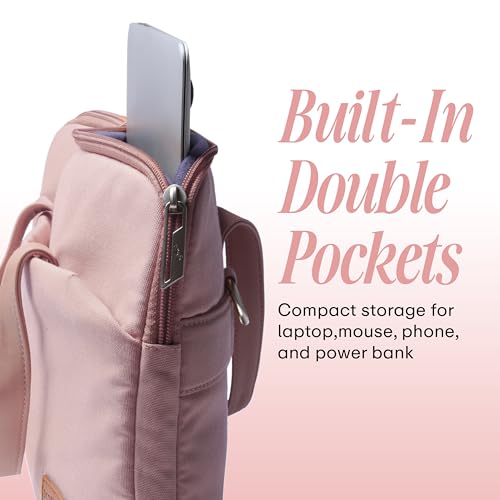Image of Protecta Grace Office Laptop Messenger Bag for Men and Women Canvas Look Laptop Briefcase Water Repellent Padded Laptop Messenger Sleeve Bag 15.6 Inch Ideal for Office & Work in Color Pink