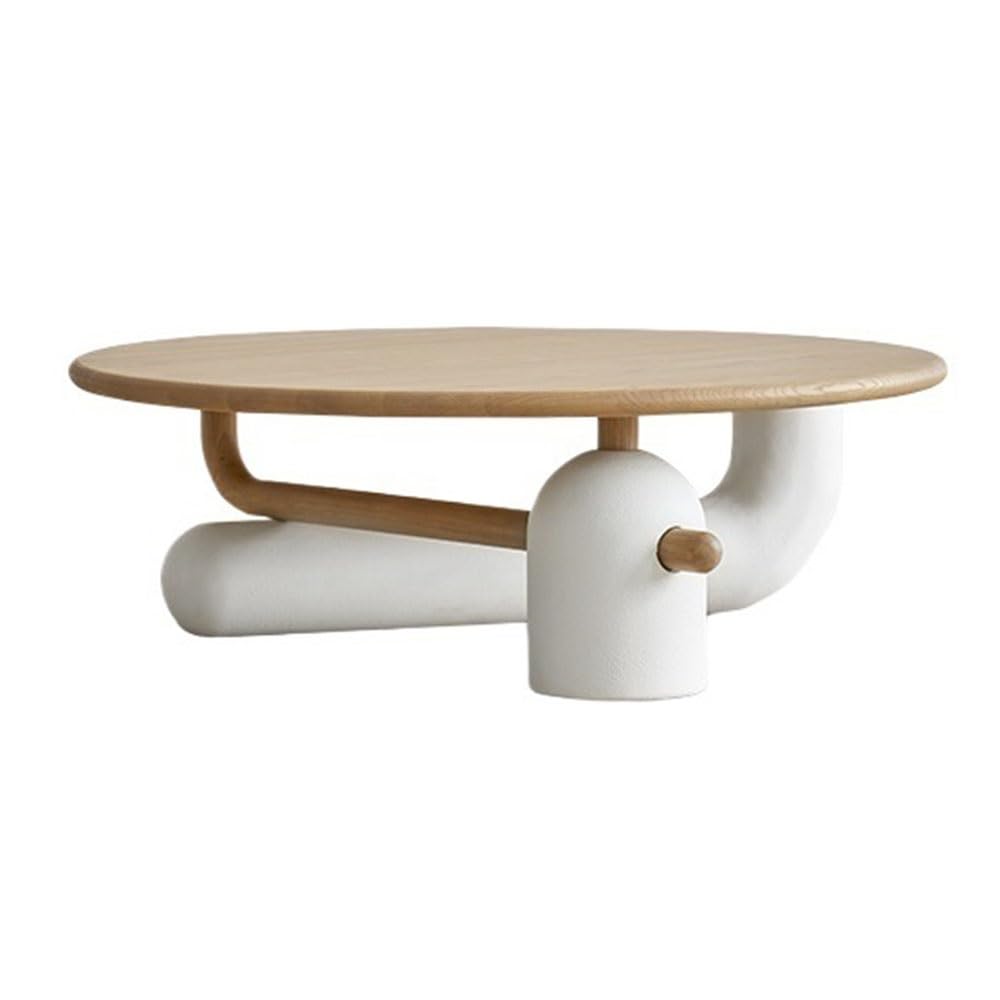 LIBANGRONG-888 Coffee Table Round Coffee Side Table Modern Decorative Living Room Furniture Wooden Textured Base Multi-Functional Side Tables(Large)