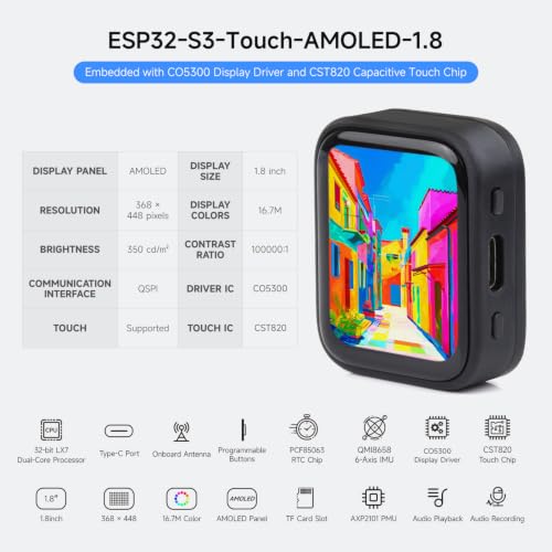 Waveshare ESP32-S3 1.8inch AMOLED Touch Display, Embedded with SH8601 Display Driver and FT3168 Capacitive Touch Chip, ESP32,32-bit LX7 Dual-core, 368×448 Pixels, Without Lithium Battery - Image 4