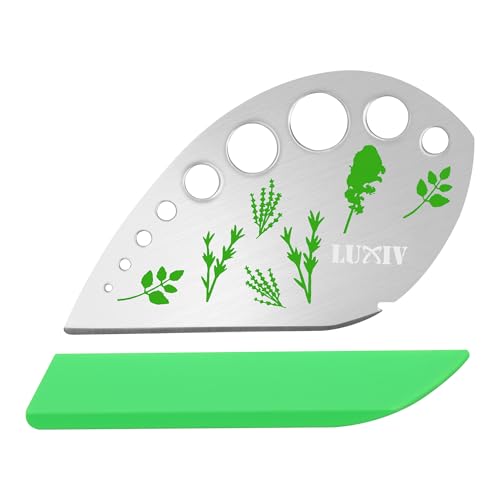 Herb Stripper 9 holes, Luxiv Stainless Steel Kitchen Herb Stripping Tool Loose Leaf Kale Razor Metal Leaf Pealer for Kale, Chard, Collard Greens, Thyme, Basil, Rosemary