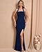 Women Bodycon Maxi Dress High Slit Halter Tie Ruched Long Formal Cocktail Wedding Guest Dresses Navy