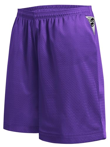 Ma Croix Mens Basic Mesh Shorts with Pockets Basketball Gym Workout Plain Uniform PE Shorts