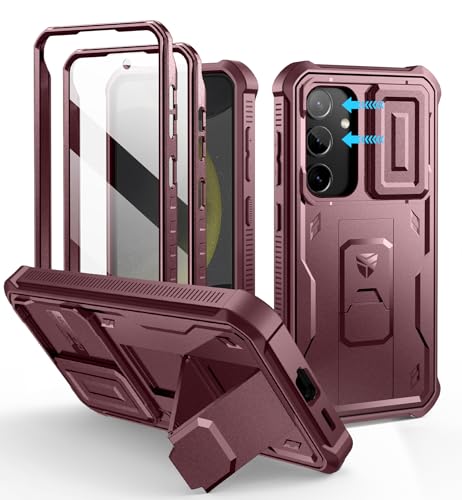 Image of Dexnor for Samsung Galaxy S24 Case with Built-in Slide Camera Cover & Screen Protector & Kickstand, Heavy-Duty Shockproof Rugged Case Full-Body Bumper Protective Cover for Galaxy S24 (2024),Maroon Red