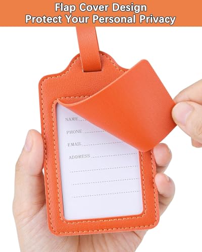 Image of Teskyer Luggage Tags, Thick & Durable, Easy to Identify, Privacy Protection, TSA Approved Travel Essentials Suitcase Tags - 4 Pack, Orange
