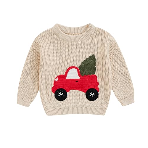 Toddler Baby Girl Boy Christmas Knit Sweater Letter Tree Embroidery Long Sleeve Pullover Tops Infant Winter Clothes