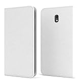 EAZY CASE Tasche kompatibel mit Samsung Galaxy J3 (2017) Vintage Schutzhülle mit Standfunktion Klapphülle Bookstyle, Handytasche Handyhülle mit Magnetverschluss & Kartenfach, Kunstleder, Weiß