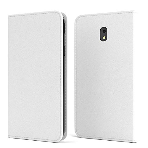 EAZY CASE Tasche kompatibel mit Samsung Galaxy J3 (2017) Vintage Schutzhülle mit Standfunktion Klapphülle Bookstyle, Handytasche Handyhülle mit Magnetverschluss & Kartenfach, Kunstleder, Weiß