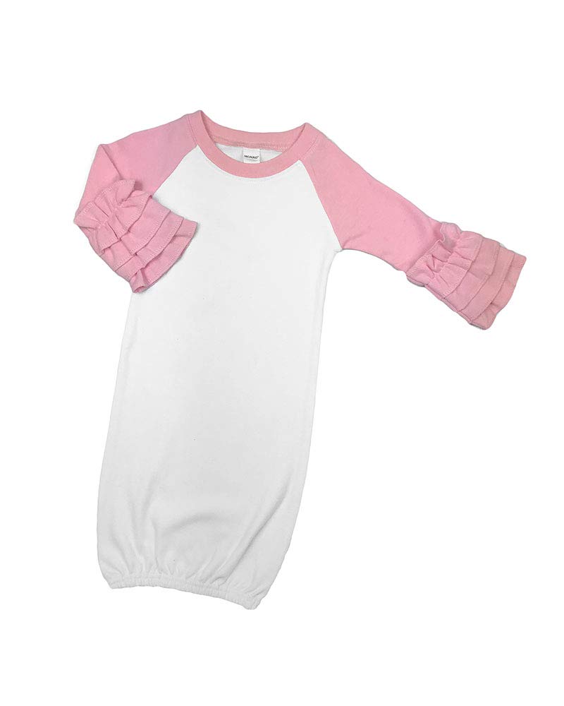 Monag Raglan Ruffle Baby Gown (0-3m, White/Pink)