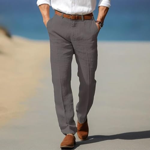 Men's Slim Fit Linen Blend Pants Summer Casual Breathable Relaxed Fit Beach Trousers2