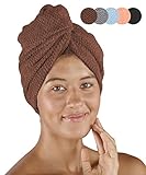 pamuq Haarturban Baumwolle 100% - braun, 2er Set - mit 2 Knöpfe - Turban-Handtuch Knopf Haar-Handtuch Kopf-Handtuch Knopf Haarturban schnelltrocknend Hair Towel Handtuch Haare Haartrockentuch
