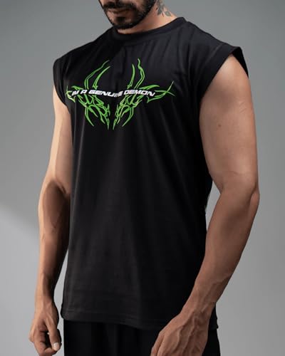Image of ZAMS Anime Printed Tank Top for Men - 180 GSM Premium Cotton, Ultra Soft Black Gym Vest, Perfect for Training & Track, Stylish Comfort