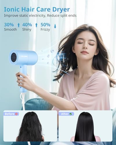 Image of SHRATE Ionic Hair Dryer with Diffuser | Professional Blow Dryer for Curly, Frizzy & All Hair Types | Low Noise & Gentle for Sensitive Hair | Compact & Portable Design for Home, Travel, Women & Men