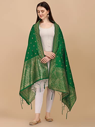 Image of DEVANGI Women's Woven Banarasi Silk Dupatta /Chunni For Women, Floral Print 1 Meter Wide and 2.3 Meter Length Printed Designer Dupatta /Chunni For Girls