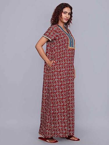 Image of Evolove Women's Cotton Long Maxi Night Gown Nighty Dress with Pocket, Super Soft Comfortable (LNG-Cotton-2)