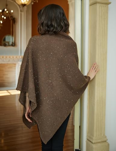 Image of BEAUTELICATE Women Wool Poncho Knitted Tweed Wool Sweater Pullover Pile Collar Cape